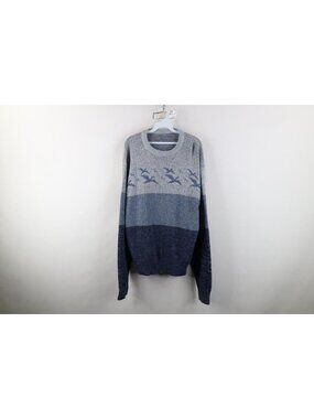 Vintage 70s Mid Century Modern MCM Mens XL Color Block Flying Birds Knit Sweater